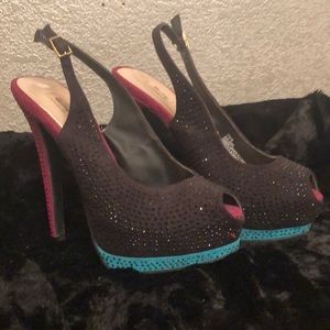 Olsenboye Black/ Purple/Green Rhinestone Heels